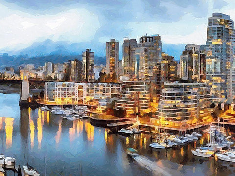 Memories of Vancouver I Black Ornate Wood Framed Art Print with Double Matting by Medeiros, Celito