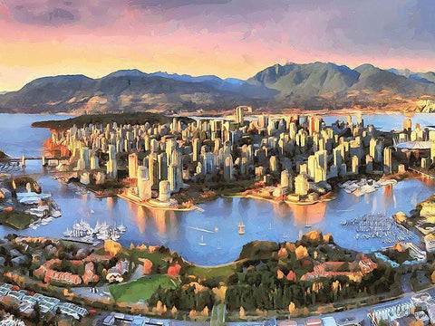 Memories of Vancouver II White Modern Wood Framed Art Print with Double Matting by Medeiros, Celito