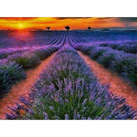 Lavender Field IV Gold Ornate Wood Framed Art Print with Double Matting by Medeiros, Celito