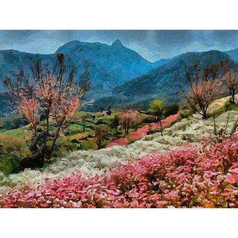 Flower Field I White Modern Wood Framed Art Print by Medeiros, Celito