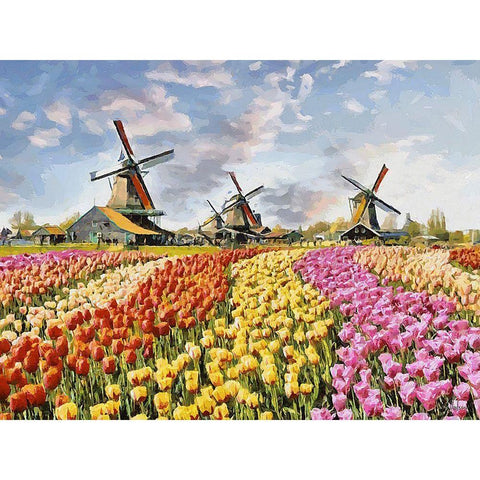Tulip Field IV White Modern Wood Framed Art Print by Medeiros, Celito