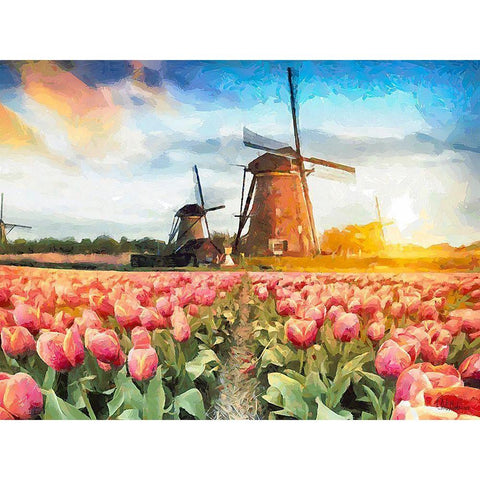Tulip Field V Black Modern Wood Framed Art Print by Medeiros, Celito