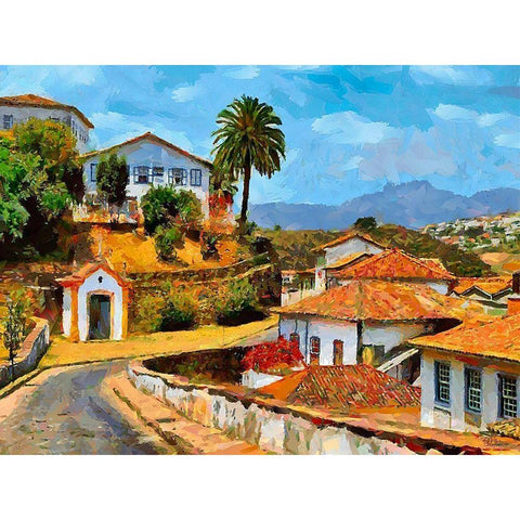 White Houses with Orange Roofs Gold Ornate Wood Framed Art Print with Double Matting by Medeiros, Celito