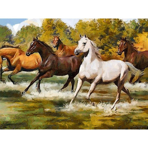 Running Horses in Water Gold Ornate Wood Framed Art Print with Double Matting by Medeiros, Celito