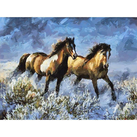 Running Horses in Snow White Modern Wood Framed Art Print by Medeiros, Celito