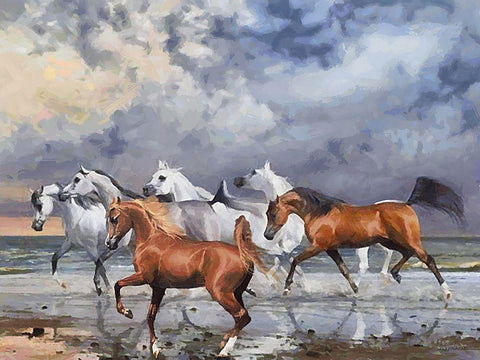 Running Horses on the Beach White Modern Wood Framed Art Print with Double Matting by Medeiros, Celito