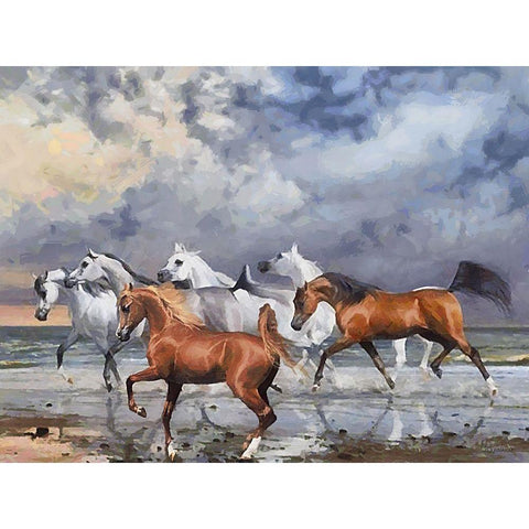 Running Horses on the Beach White Modern Wood Framed Art Print by Medeiros, Celito