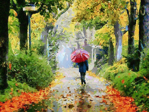 Man with Red Umbrella Black Ornate Wood Framed Art Print with Double Matting by Medeiros, Celito