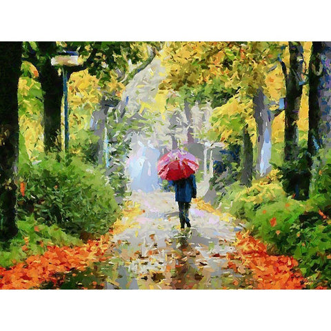 Man with Red Umbrella Black Modern Wood Framed Art Print by Medeiros, Celito