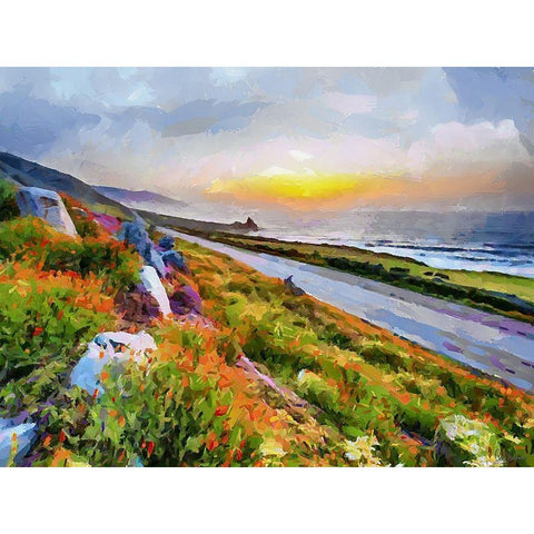 Street by the Coast Gold Ornate Wood Framed Art Print with Double Matting by Medeiros, Celito