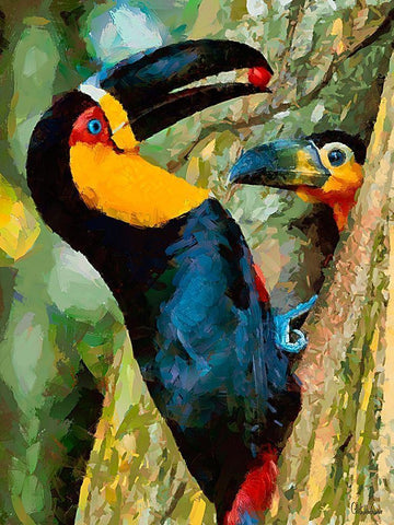 Toucan with Cherry White Modern Wood Framed Art Print with Double Matting by Medeiros, Celito