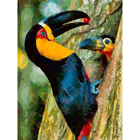 Toucan with Cherry Black Modern Wood Framed Art Print by Medeiros, Celito
