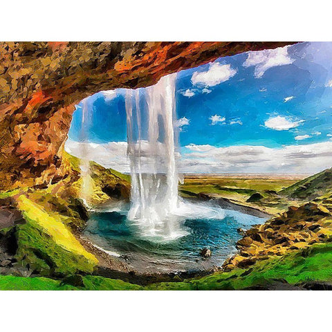 Watterfall on Island Gold Ornate Wood Framed Art Print with Double Matting by Medeiros, Celito