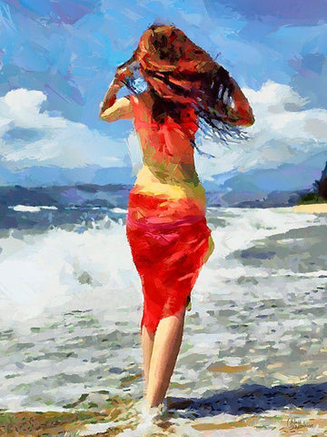 Girl on the Beach White Modern Wood Framed Art Print with Double Matting by Medeiros, Celito