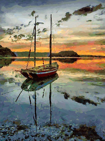 Boat by Sunset Black Ornate Wood Framed Art Print with Double Matting by Medeiros, Celito