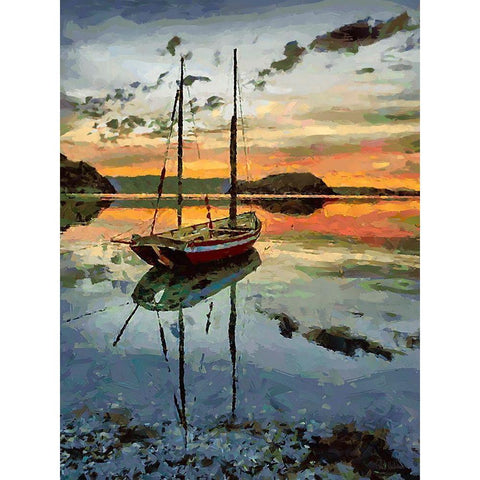 Boat by Sunset Black Modern Wood Framed Art Print by Medeiros, Celito