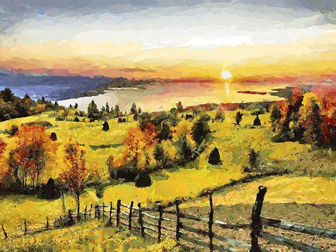 Sunset on the Lake White Modern Wood Framed Art Print with Double Matting by Medeiros, Celito