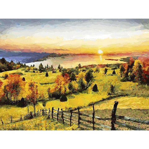 Sunset on the Lake White Modern Wood Framed Art Print by Medeiros, Celito