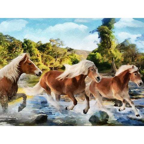 Brown Running Horses White Modern Wood Framed Art Print by Medeiros, Celito