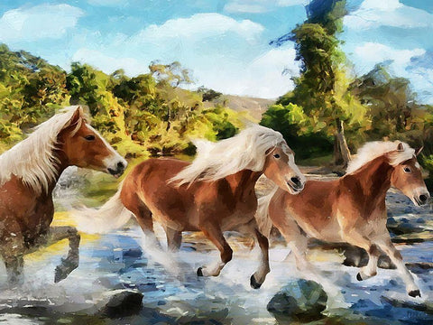 Brown Running Horses White Modern Wood Framed Art Print with Double Matting by Medeiros, Celito