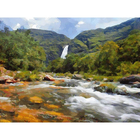 River with Watterfall Black Modern Wood Framed Art Print with Double Matting by Medeiros, Celito