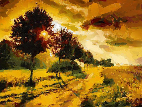 Sunset Behind the Trees White Modern Wood Framed Art Print with Double Matting by Medeiros, Celito