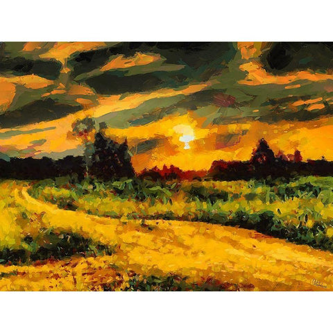 Sunset Behind the Trees II White Modern Wood Framed Art Print by Medeiros, Celito