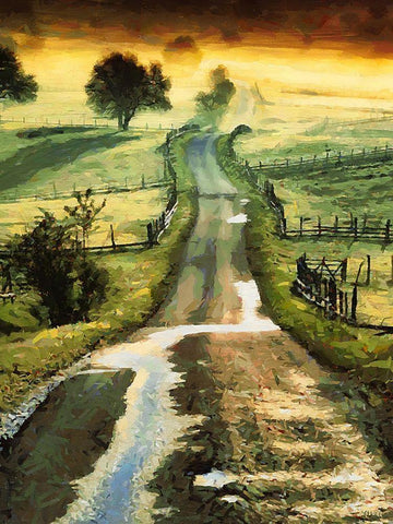 Wavy Road to Countryside White Modern Wood Framed Art Print with Double Matting by Medeiros, Celito
