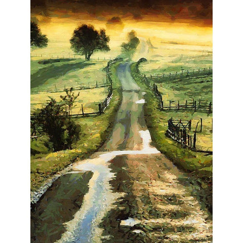 Wavy Road to Countryside Black Modern Wood Framed Art Print by Medeiros, Celito