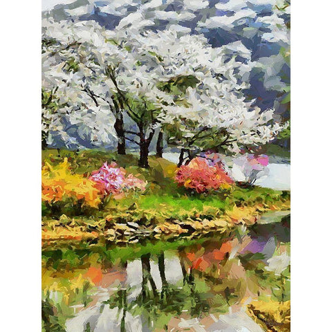 White and Pink Trees Gold Ornate Wood Framed Art Print with Double Matting by Medeiros, Celito