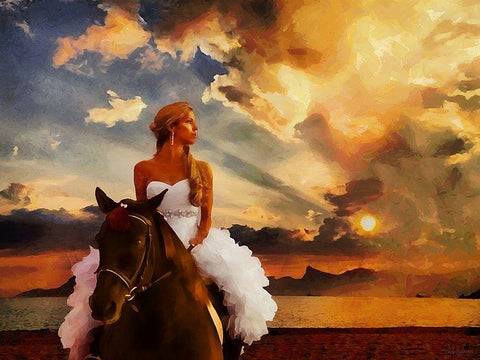 Bride on Horseback White Modern Wood Framed Art Print with Double Matting by Medeiros, Celito