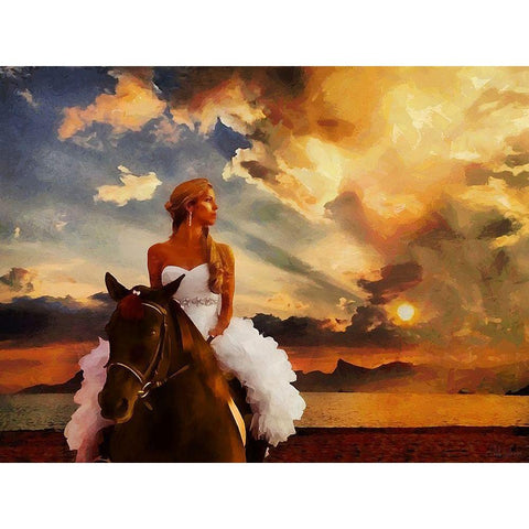 Bride on Horseback Black Modern Wood Framed Art Print with Double Matting by Medeiros, Celito