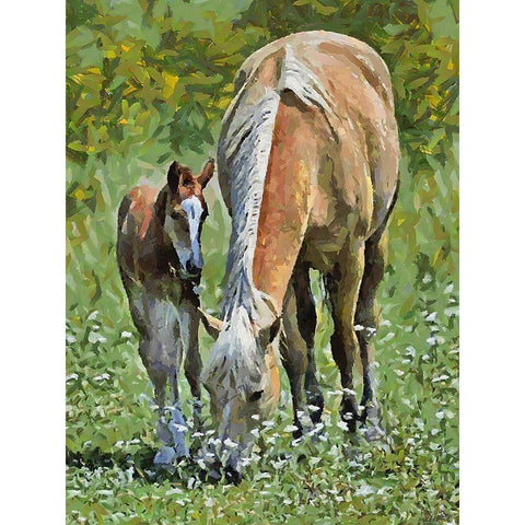 Mare with her Foal Black Modern Wood Framed Art Print with Double Matting by Medeiros, Celito