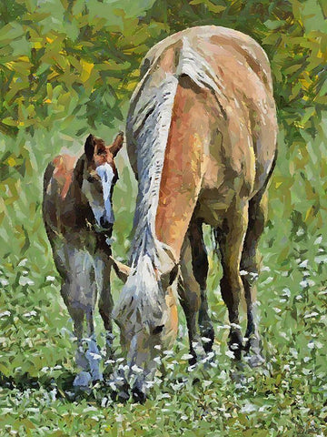 Mare with her Foal Black Ornate Wood Framed Art Print with Double Matting by Medeiros, Celito