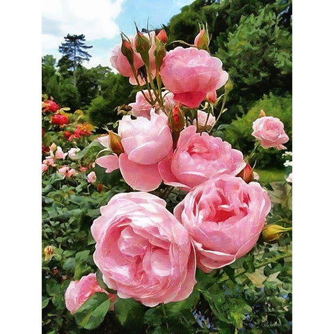 Pink Roses Gold Ornate Wood Framed Art Print with Double Matting by Medeiros, Celito