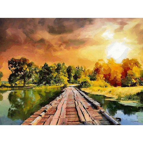 Wooden Bridge Black Modern Wood Framed Art Print by Medeiros, Celito
