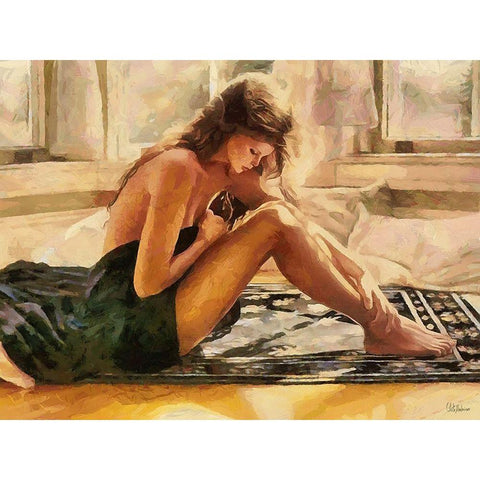 Nice sitting Girl Gold Ornate Wood Framed Art Print with Double Matting by Medeiros, Celito