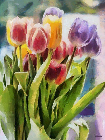 Tulips Black Ornate Wood Framed Art Print with Double Matting by Medeiros, Celito