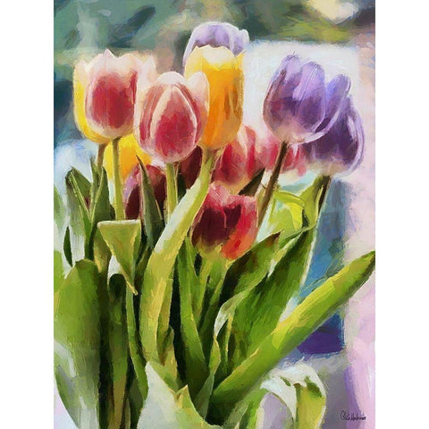 Tulips Black Modern Wood Framed Art Print with Double Matting by Medeiros, Celito
