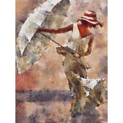 Lady with Umbrella II Black Modern Wood Framed Art Print with Double Matting by Medeiros, Celito