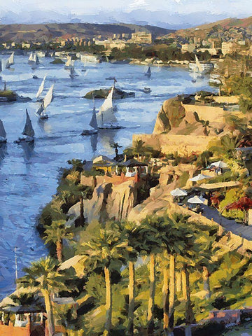 Sailboat on the Nile Black Ornate Wood Framed Art Print with Double Matting by Medeiros, Celito