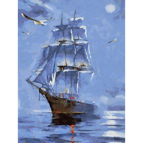 Old Sailboat Gold Ornate Wood Framed Art Print with Double Matting by Medeiros, Celito