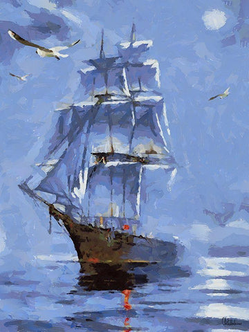 Old Sailboat Black Ornate Wood Framed Art Print with Double Matting by Medeiros, Celito