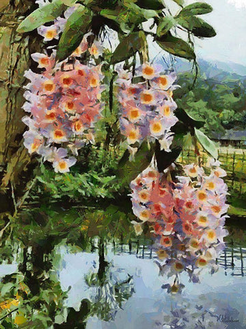 Blooming Tropical Tree II Black Ornate Wood Framed Art Print with Double Matting by Medeiros, Celito