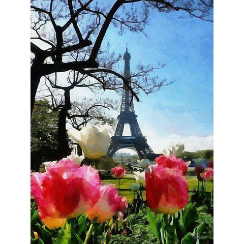 Eiffel Tower with Tulips Gold Ornate Wood Framed Art Print with Double Matting by Medeiros, Celito