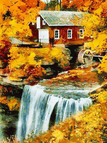 Mill by the River White Modern Wood Framed Art Print with Double Matting by Medeiros, Celito