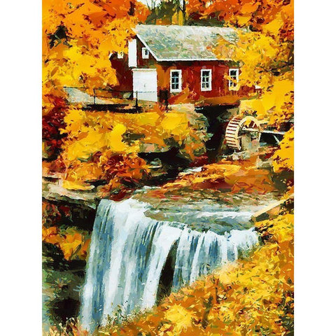 Mill by the River Black Modern Wood Framed Art Print by Medeiros, Celito
