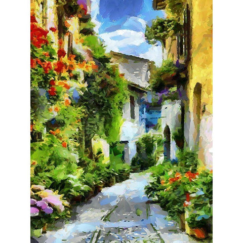 Street with Flowers White Modern Wood Framed Art Print by Medeiros, Celito