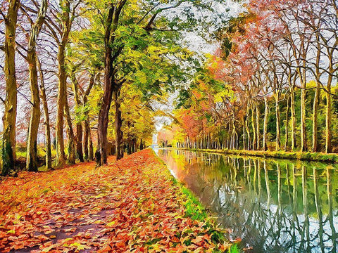 Path by the River Black Ornate Wood Framed Art Print with Double Matting by Medeiros, Celito