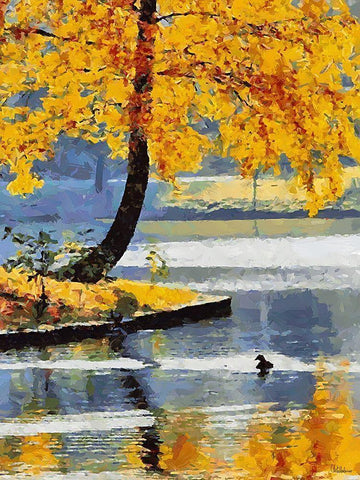 Autumn Lake White Modern Wood Framed Art Print with Double Matting by Medeiros, Celito